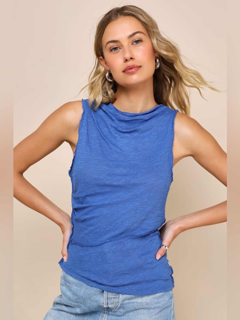 Free People Blue Sleeveless Ribbed Tank
